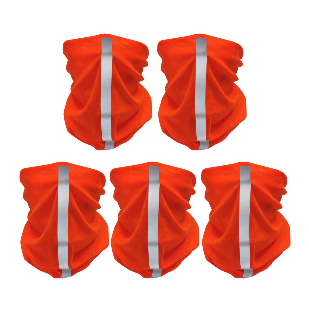 5 Pcs Reflective Bandana neon Face Mask Neck Gaiter for men and women, hi vis Scarf Headbands Balaclava Headwear Tube Windproof Seamless Face Cover (Orange)