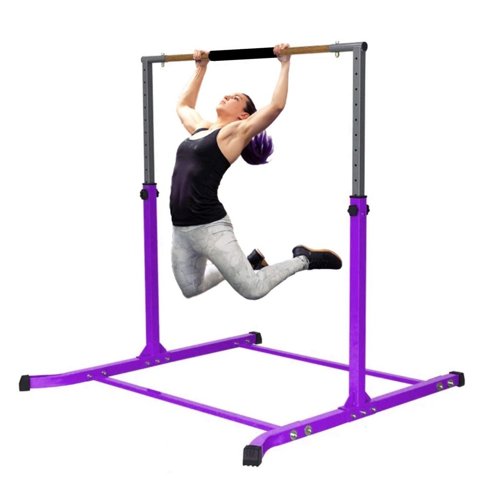 5 Star TD Expandable Kip Bar Kids Gymnastics Horizontal Bar, Adjustable Height Up to 5 FT Gymnastic Junior Training Tumble Bar with Heavy Duty Curved Legs and Cushioned Hand Pad Purple