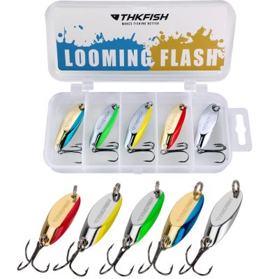 THKFISH Fishing Spoons for Trout, Pike, Bass, Crappie, Walleye - Color B 1/8oz 5pcs