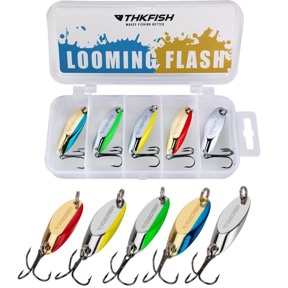 THKFISH Fishing Spoons for Trout, Pike, Bass, Crappie, Walleye - Color B 1/8oz 5pcs
