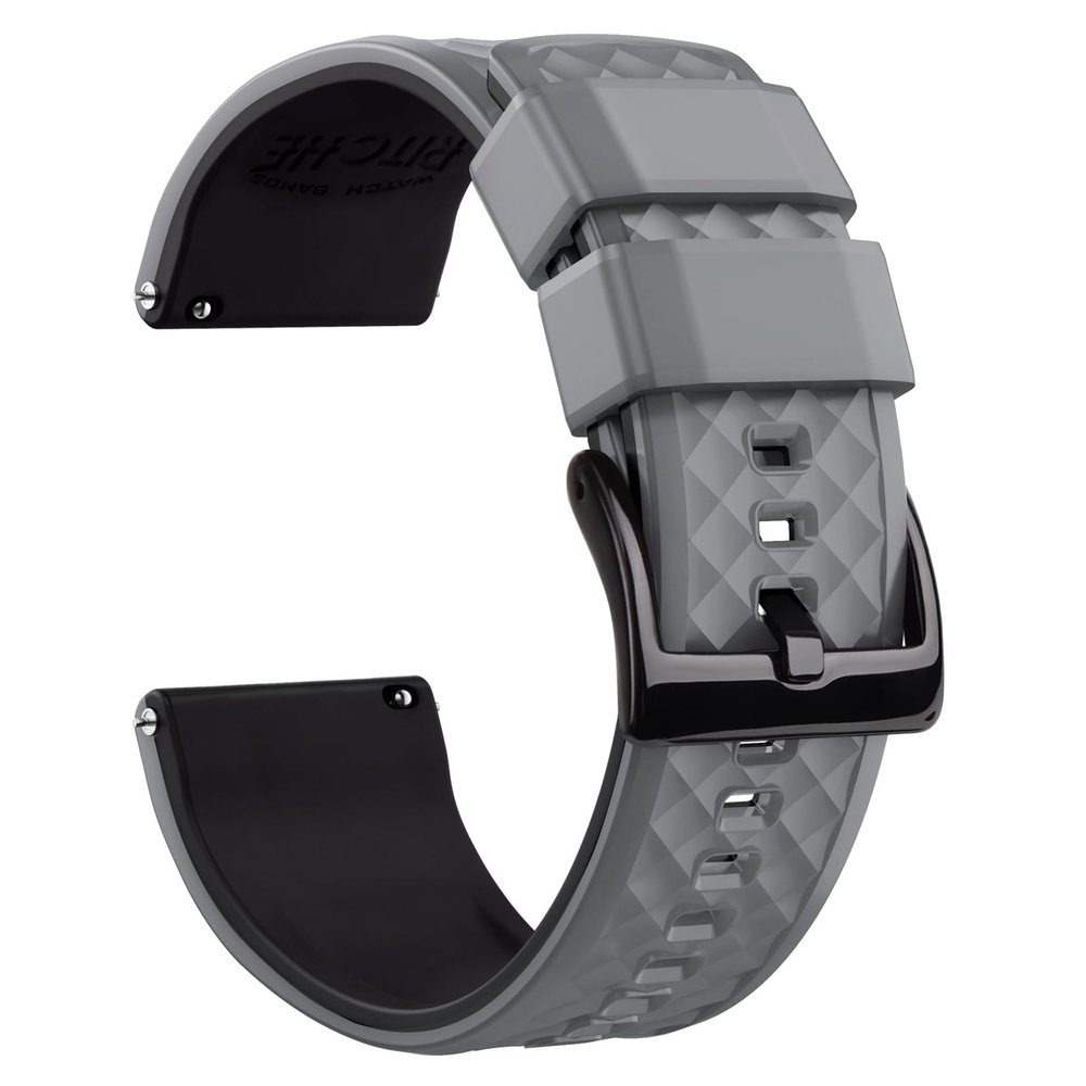 Ritche Silicone Watch Bands 18mm 20mm 22mm 24mm Quick Release Rubber Watch Bands for Men, Smoke Gray / Black / Black, 20mm, Classic