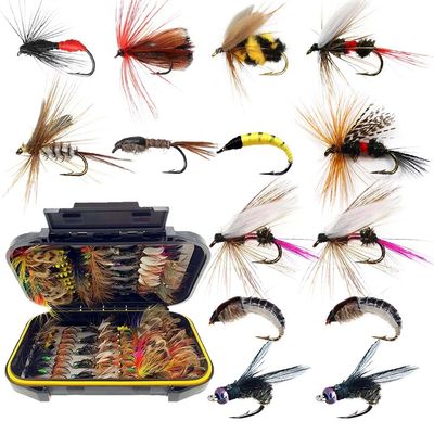 Fly Fishing Flies Kit, 50/114Pcs Handmade Fly Fishing Gear with Dry/Wet Flies, Streamers, Fly Assortment Trout Bass Fishing with Fly Box (114Pcs/Set-11 Mixed Styles)