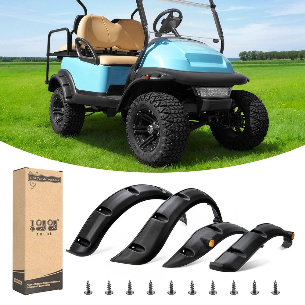 10L0L 4PCS Golf Cart Fender Flares, Exact for Standard Club Car Precedent 2004 & UP, Impact-Resistant ABS Plastic Mud Guards with Reflectors & Stainless Steel Hardware - Not for Modified Carts