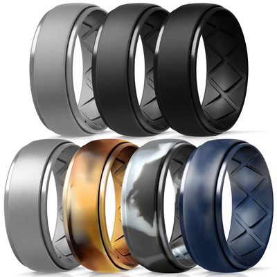 Egnaro Inner Arc Ergonomic Breathable Design, Silicone Rings Mens with Half Sizes, 1/4/5/6/7 Rubber Wedding Bands, 10mm Wide-2.5mm Thick