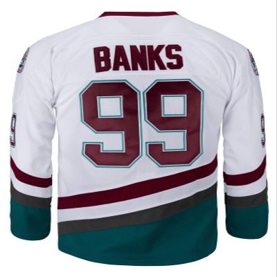 Youth Mighty Ducks Movie Shirts Ice Hockey Jersey (Medium, 99 Banks White)
