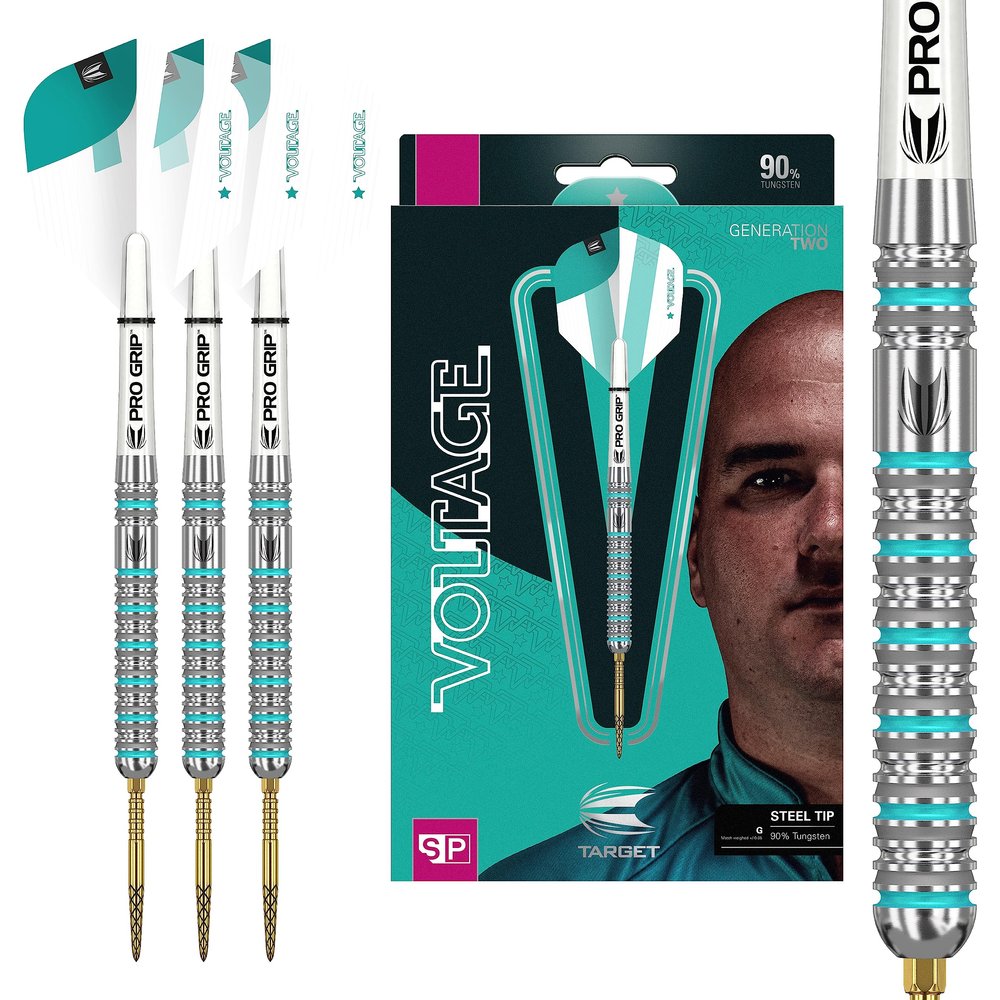 Target Darts Rob Cross Gen 2 23G 90% Tungsten Swiss Point Steel Tip Darts Set, Silver, Aqua and White
