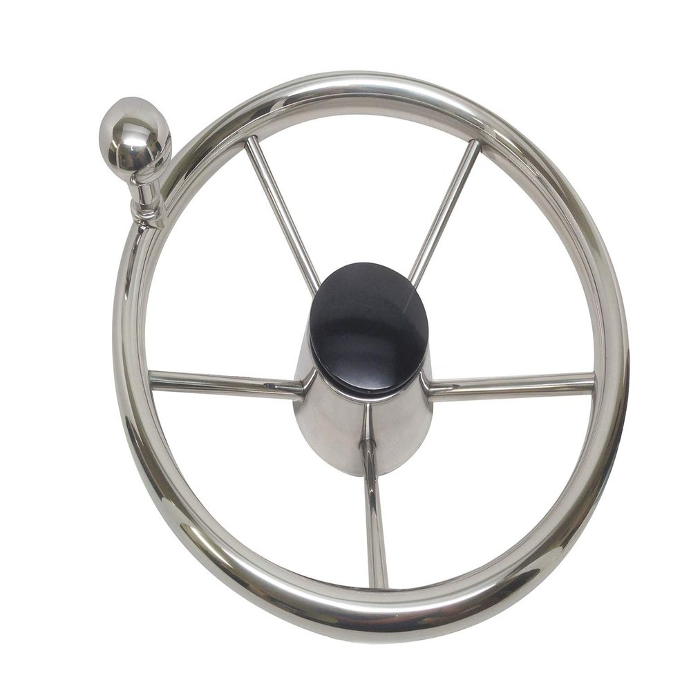 Pactrade Marine Destroyer 11" S.S Steering Wheel Control Knob Black Cap 5 Spoke