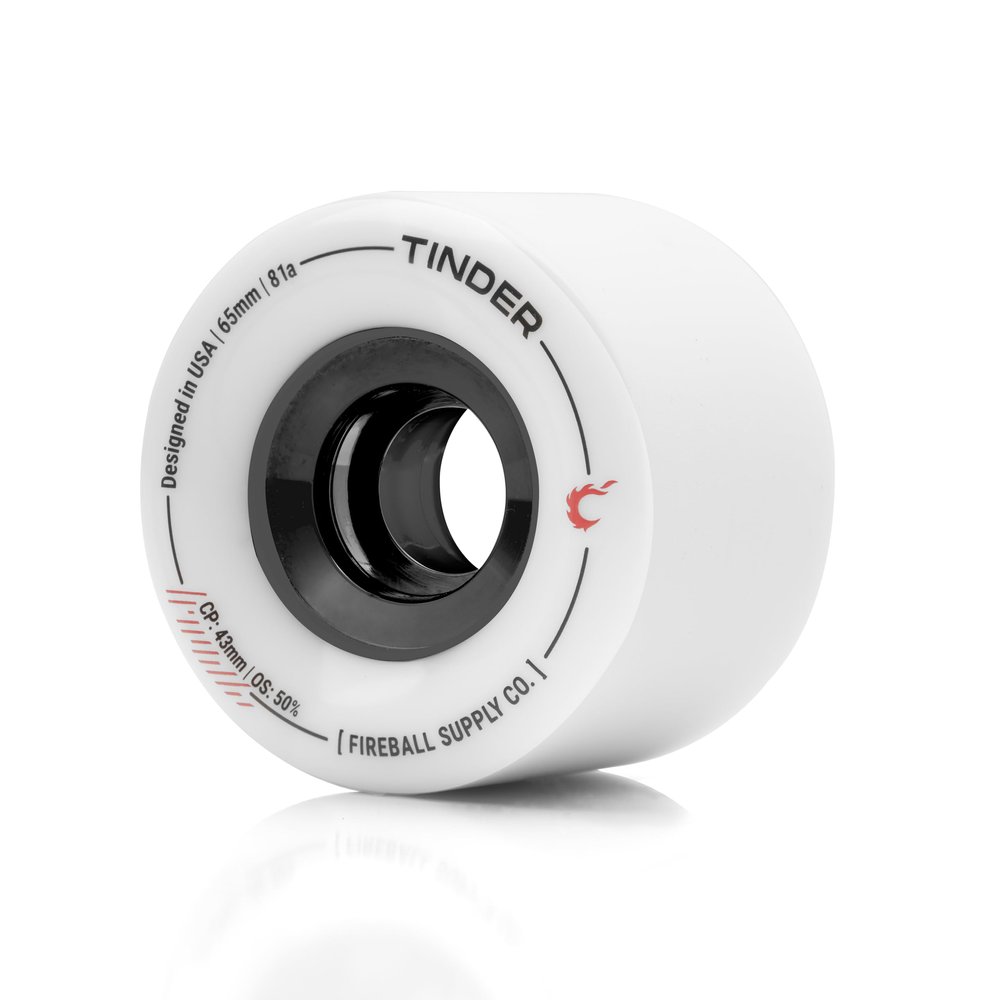 Fireball Tinder 65mm 81a Durometer Skateboard & Longboard Wheels (White 65mm Wheels x 4)