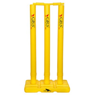 GRS CRIC_3 Heavy Plastic Cricket Stumps Set - 3 Stumps + 2 Bails + 1 Stand (Yellow)(Plastic Wicket Set)