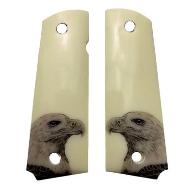 1911 Full Size Compatible Replacement Grips Faux Scrimshaw Eagle Aged Bonded Ivory Limited Edition