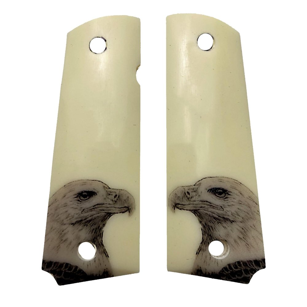1911 Full Size Compatible Replacement Grips Faux Scrimshaw Eagle Aged Bonded Ivory Limited Edition