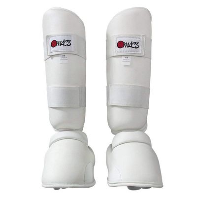 Karate Shin Instep Martial Arts Padded Shin Guards Protectors Sparring Taekwondo Training Pads (White, M)