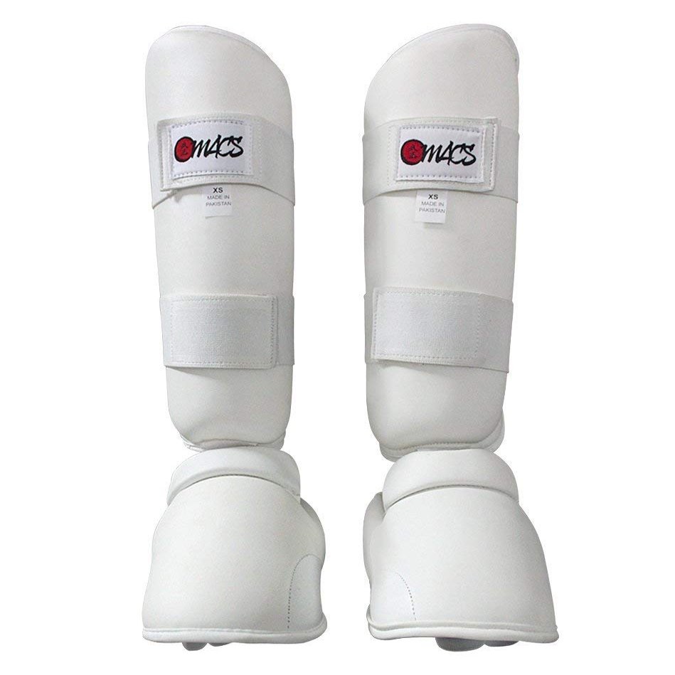 Karate Shin Instep Martial Arts Padded Shin Guards Protectors Sparring Taekwondo Training Pads (White, M)