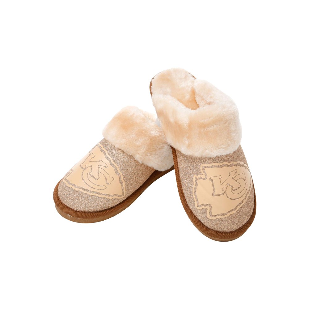 FOCO Kansas City Chiefs NFL Womens Glitter Open Back Faux Fur Moccasin - XL (11-12), team logo