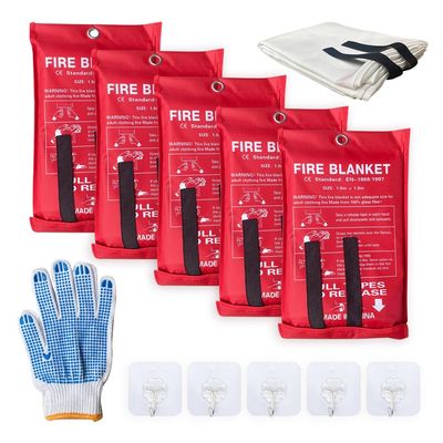 Leberna 5 Pack 39.9x39.3 Fire Blanket Fire Suppression Blanket | Fiberglass Fire Blankets Emergency for People Flame Retardant Fireproof Survival Safety Kitchen, Fireplace, Car, Office, Warehouse
