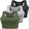 Women's 3-Pack Sports Crop Tank Tops - Athletic Yoga Racerback Workout Shirts, Black/Grey/Olive L view 1