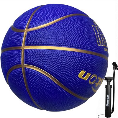 Senston 27.5''/29.5'' Outdoor Basketball Excellent Elasticity/Grip Rubber Basketballs with Pump, Durable Size 5/7 Men Basketball (Blue/Gold, 29.5''(Size 7))
