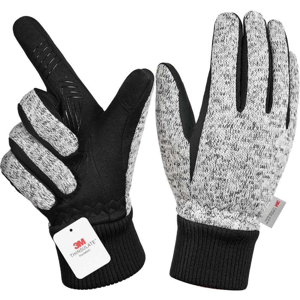 MOREOK Winter Gloves for Men/Women -10F 3M Thinsulate Warm Touch Screen Snow Ski Bicycle Bike Gloves for Driving/Cycling/Running/Hiking-Gray-XL