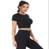 2 Piece Short Sleeve Outfits for Women Seamless Crop Tops Set for Women Workout Set(8005L-Black) view 2