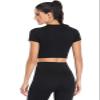 2 Piece Short Sleeve Outfits for Women Seamless Crop Tops Set for Women Workout Set(8005L-Black) view 3