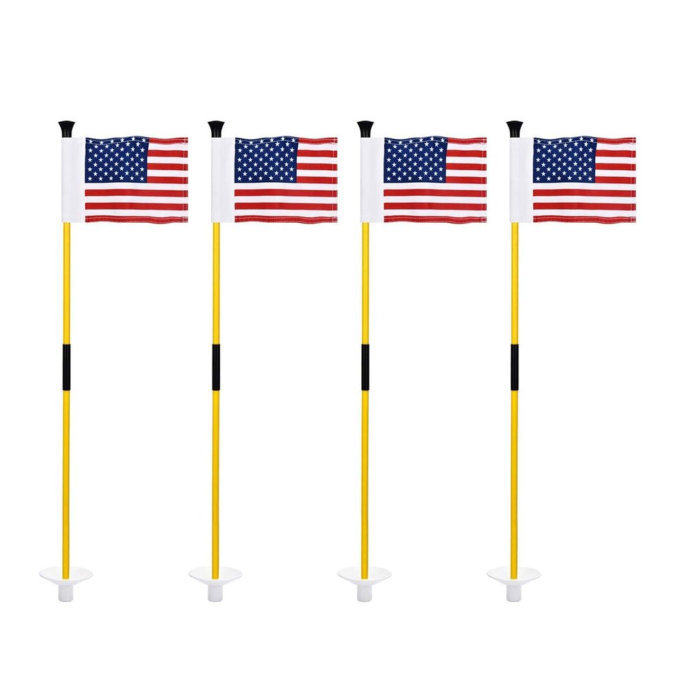 KINGTOP Golf Flagsticks Mini, Putting Green Polyester Double-Sewn US Golf Flag for Yard, All 3 Feet, Golf Pin Flags Set, Fiberglass Portable 2-Section Design