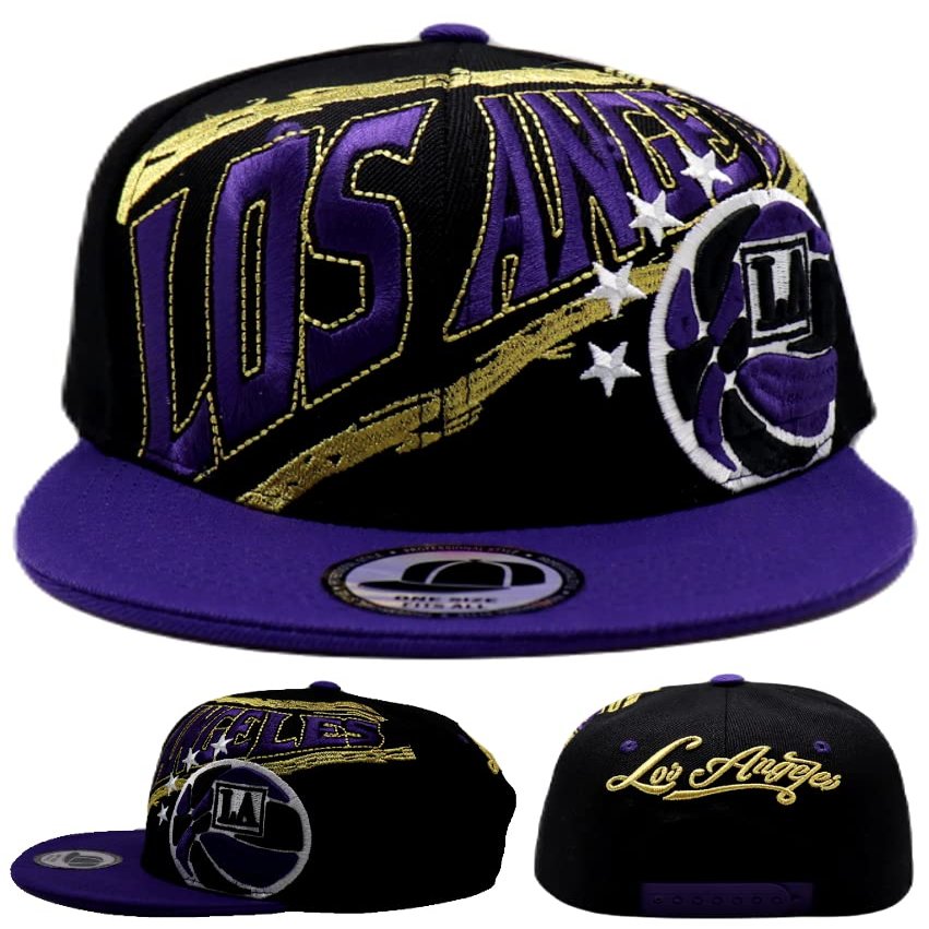 Los Angeles New Leader Tornado Starred Basketball Black Purple Gold Era Snapback Hat Cap