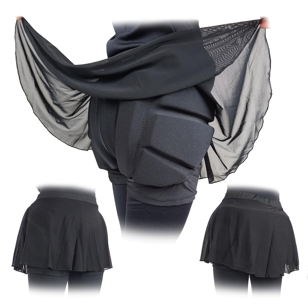 SKATING SPIRIT Padded Skating Shorts Protective Crash Pants Built-in Mash Skirt Covering Tailbone Hip Butt Pad (XL)