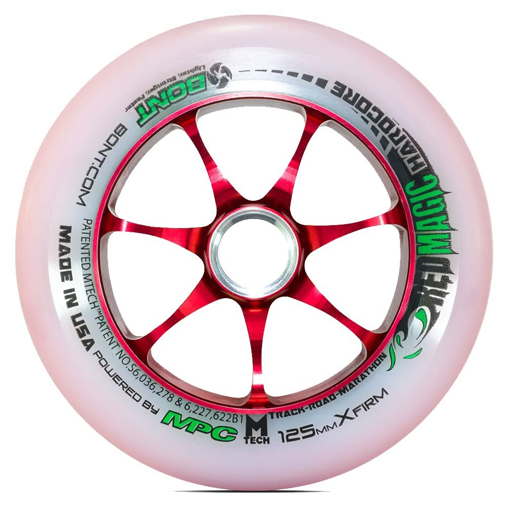 Bont Skates 125mm Red Magic Hardcore 2.0 - Professional Inline Speed Skate Wheel with Aluminium Hub - Set of 6 (X-Firm)