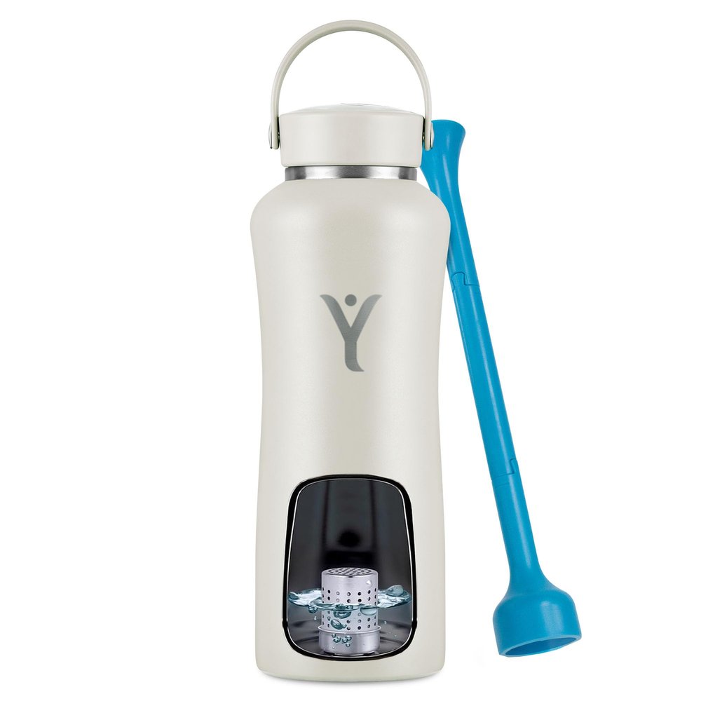 DYLN Hydrogen Water Bottle | Create Hydrating Alkaline Hydrogen-Rich Water Up to 9 pH | Vacuum Insulated Stainless Steel Water Bottle | Keeps Water Cold for 24 Hours | 40 oz, Pearl