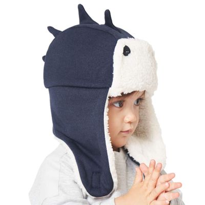 DINGDONG'S CLOSET Baby Toddler Boys Fleece Hat Kids Hat with Earflap Winter Fleece Cartoon Hat(Navy,2-5T)