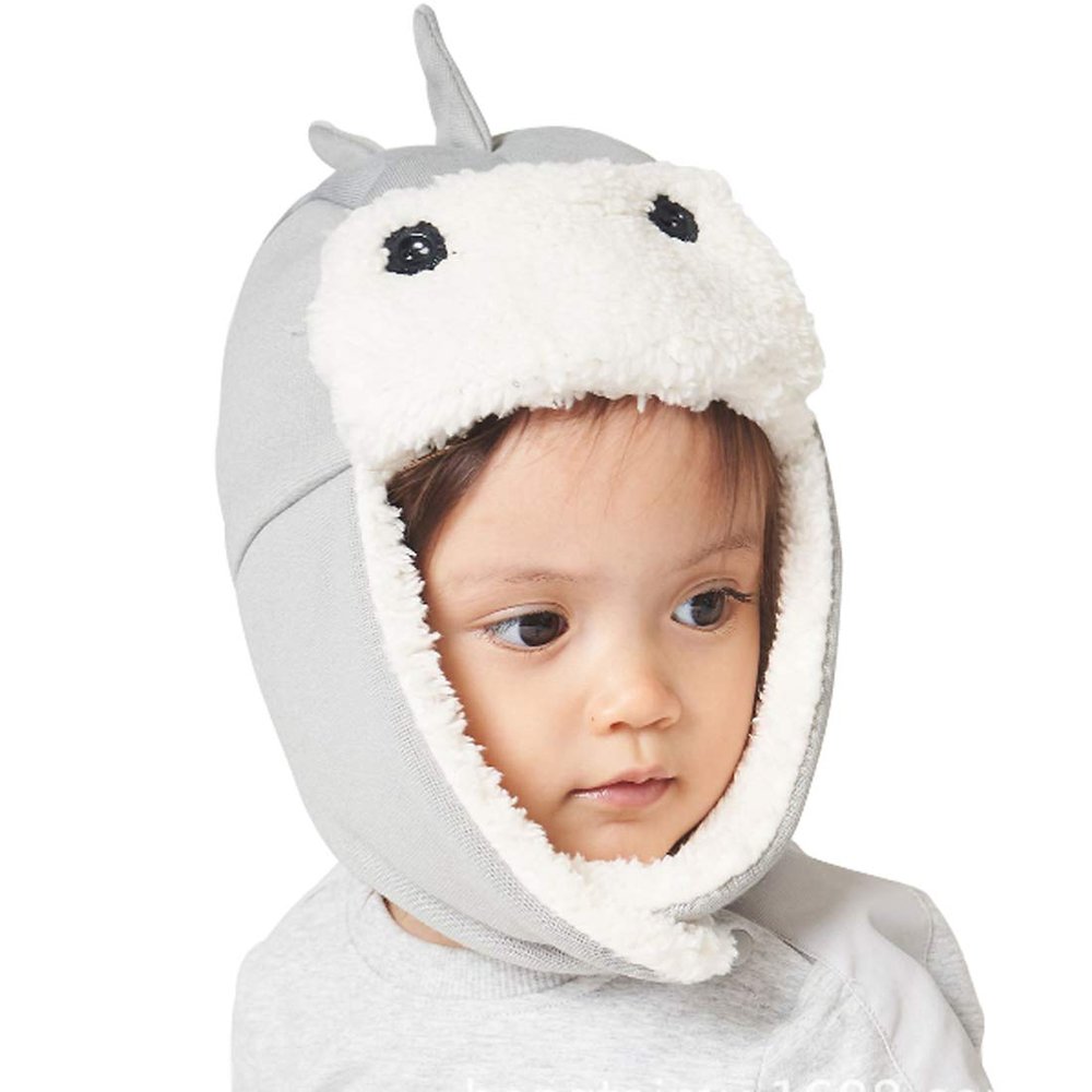 DINGDONG'S CLOSET Baby Toddler Boys Fleece Hat Kids Hat with Earflap Winter Fleece Cartoon Hatgrey,1-2T