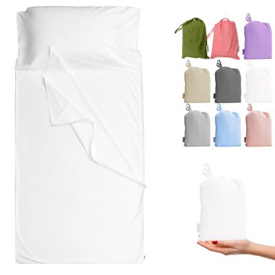 Cozysilk Brand - GANNAFEE Cotton Sleeping Bag Liner with Zipper - 100% Cotton Travel Sheet Sleep Sack Adult - Travel Sleeping Bag for Hotels Camping Hiking (Single - 33.5 x 87 inch, White)