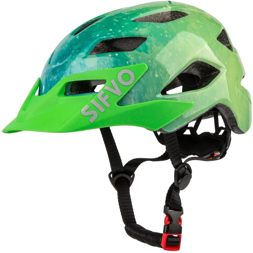Kids Helmet, SIFVO Kids Bike Helmet Boys and Girls Children Bicycle Helmet with Cool Visor Helmet for Kids 5-14, Youth Bike Helmet Adjustable & Lightweight 50-57cm (Green)
