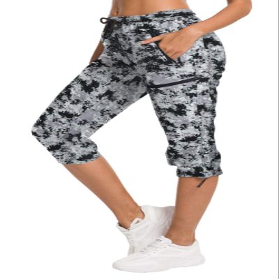 ChinFun Women's Hiking Capris Pants Outdoor Quick Dry Cargo Cropped Pants Water Resistant Sun Protection UPF 50+ Black & Grey Gridding Size M