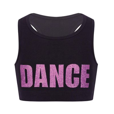 Freebily Kids Girls Metallic Sleeveless Racerback Bra Dance Top High Support Crop Top Gymnastic Sport Cheer Performance Dance Printed Pink 5-6