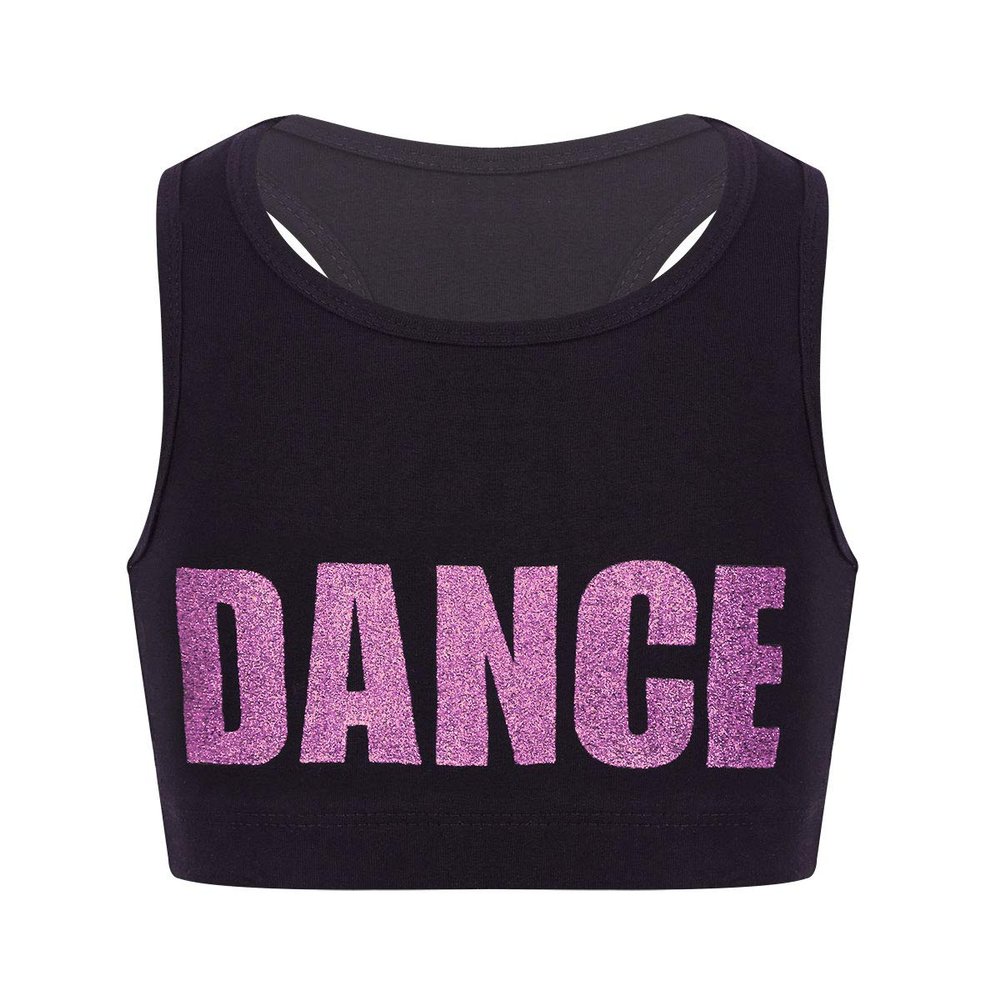 Freebily Kids Girls Metallic Sleeveless Racerback Bra Dance Top High Support Crop Top Gymnastic Sport Cheer Performance Dance Printed Pink 5-6