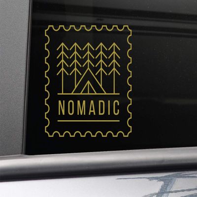 Nomadic Vinyl Decal Laptop Car Truck Bumper Window Sticker, 5.5" x 5.25", Metallic Gold Matte
