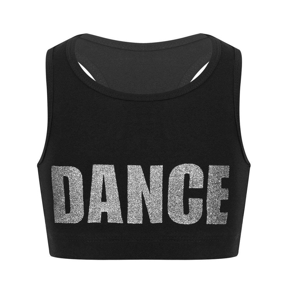 Freebily Kids Girls Metallic Sleeveless Racerback Bra Dance Top High Support Crop Top Gymnastic Sport Cheer Performance Dance Printed Silver 5-6