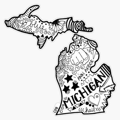 Michigan Doodle Vinyl Waterproof Sticker Decal Car Laptop Wall Window Bumper Sticker 5"