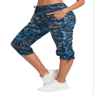 ChinFun Women's Hiking Capris Pants Outdoor Quick Dry Cargo Cropped Pants Water Resistant Sun Protection UPF 50+ Navy & Grey Camo Size M