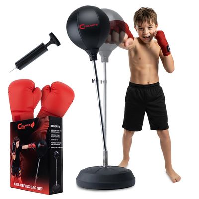 Champs MMA Punching Bag for Kids with Stand | Freestanding Reflex Bag Dummy | Adjustable Height Punch Bag Stand with Gloves Exercise Equipment for Agility, Hand-Eye Coordination Workout Kit