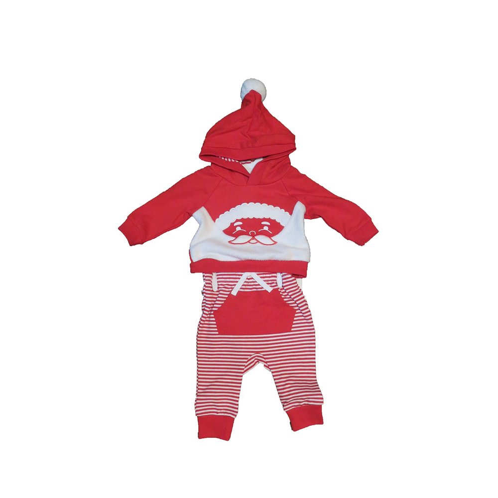 Cat & Jack Baby Boys 2 pc Santa Holiday Hooded Holiday Top & Bottom Set 3-6 Months Red