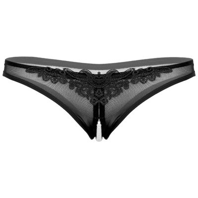Aislor Women's Sexy Underwear See Through Mesh Artificial Pearls G-String Knickers Briefs Lingerie Black One Size