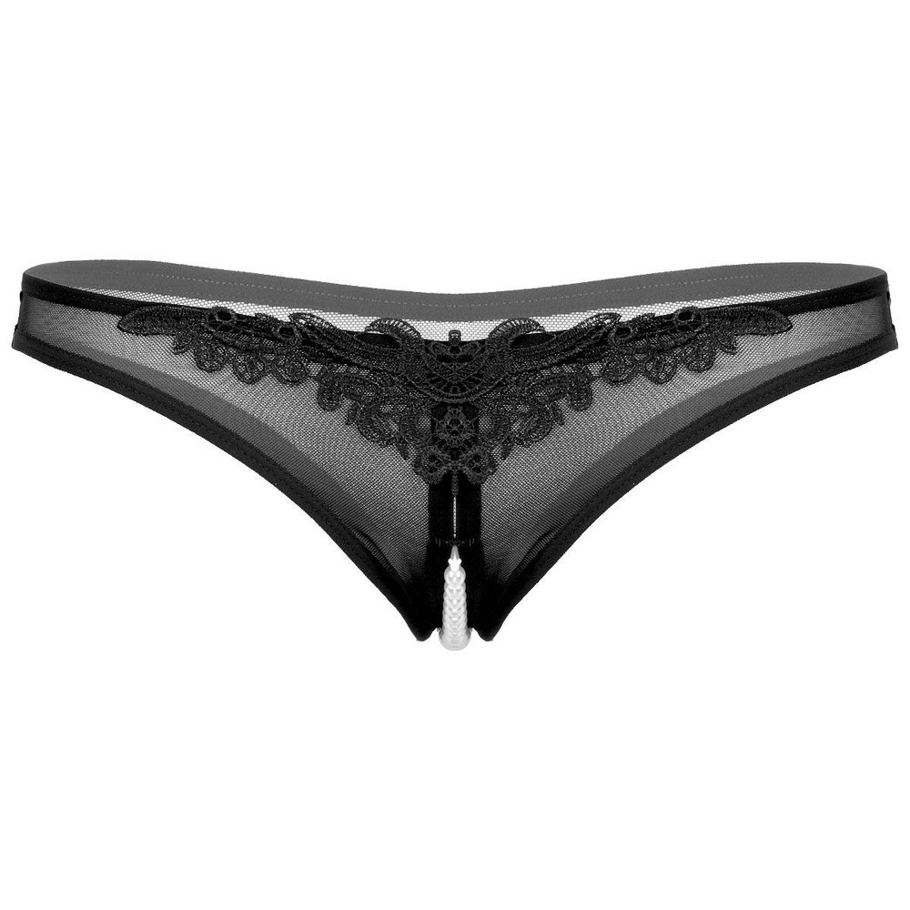 Aislor Women's Sexy Underwear See Through Mesh Artificial Pearls G-String Knickers Briefs Lingerie Black One Size