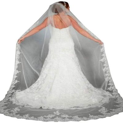 Bmirth Bridal Veil Cathedral Long Wedding Veils Lace Veils for Brides With Comb for women Floral 118" Veil Headpeice (Ivory)