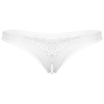 Aislor Women's Sexy Underwear See Through Mesh Artificial Pearls G-String Knickers Briefs Lingerie White One Size