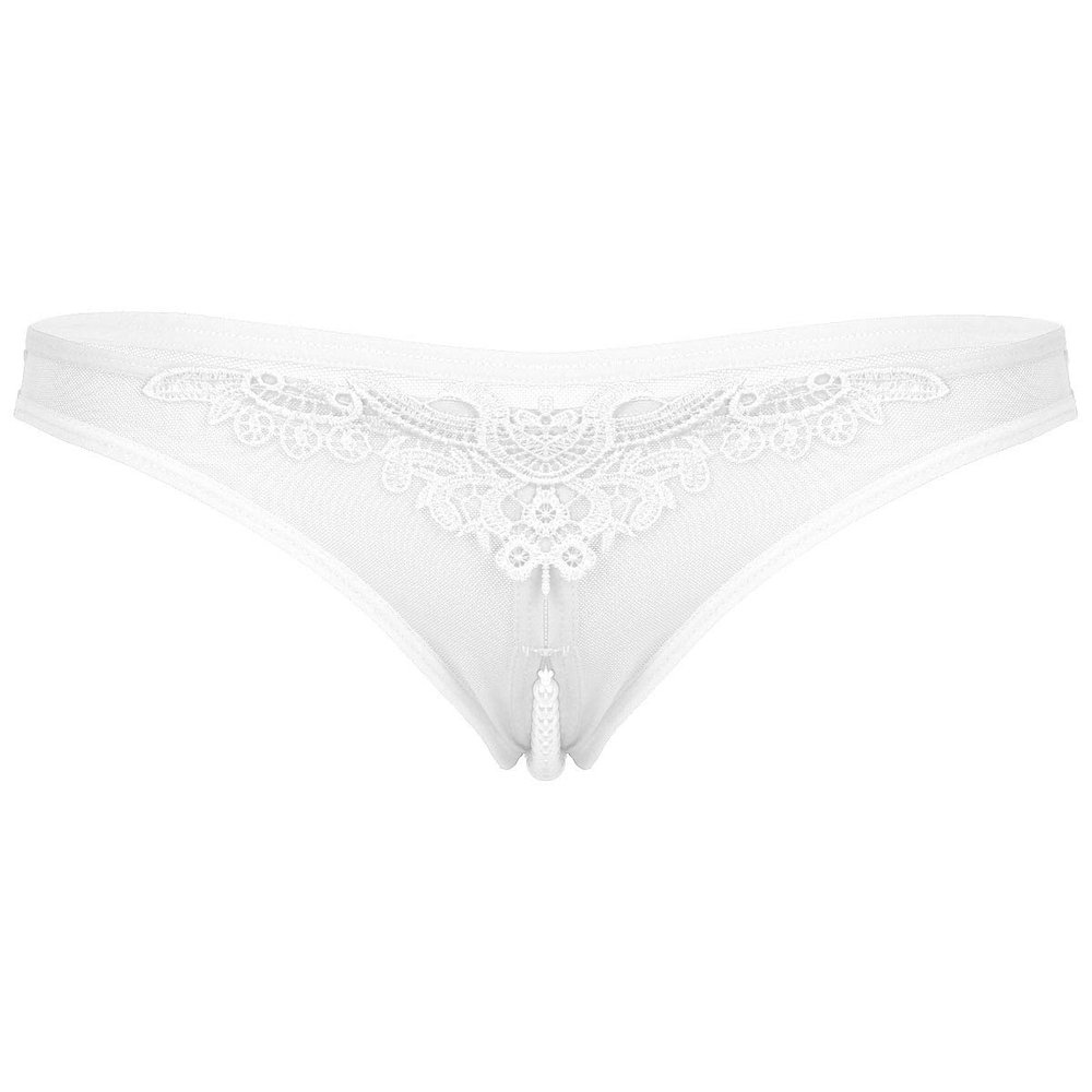 Aislor Women's Sexy Underwear See Through Mesh Artificial Pearls G-String Knickers Briefs Lingerie White One Size