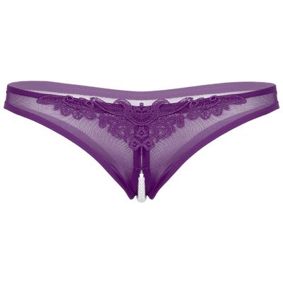 Aislor Women's Sexy Underwear See Through Mesh Artificial Pearls G-String Knickers Briefs Lingerie Purple One Size