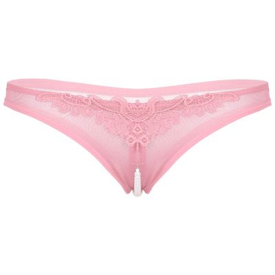 Aislor Women's Sexy Underwear See Through Mesh Artificial Pearls G-String Knickers Briefs Lingerie Pink One Size