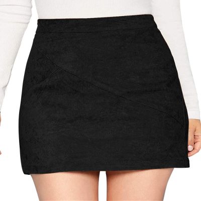 MANGOPOP Mini Faux Suede Skirt for Women High Waist Skirts
